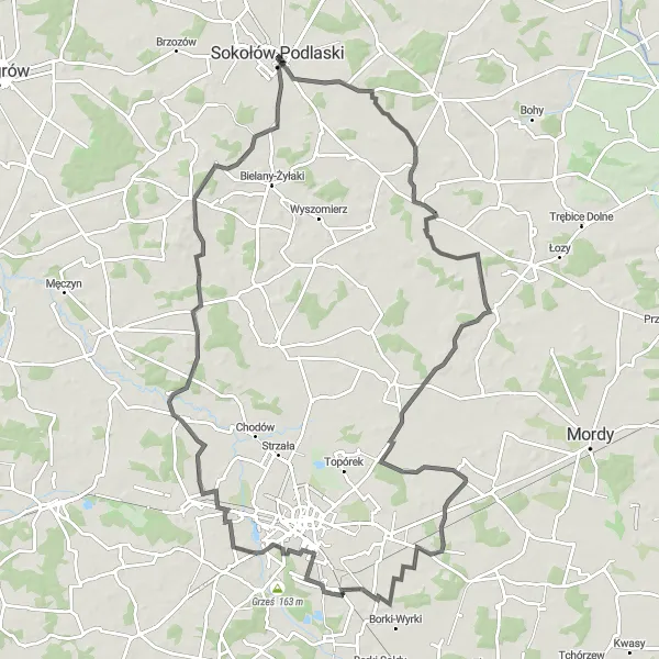 Map miniature of "Karlusin and Białki Loop" cycling inspiration in Mazowiecki regionalny, Poland. Generated by Tarmacs.app cycling route planner