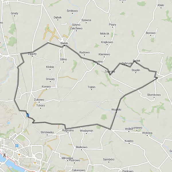 Miniatura mapy "Trasa Staroźreby-Woźniki-Bielsk" - trasy rowerowej w Mazowiecki regionalny, Poland. Wygenerowane przez planer tras rowerowych Tarmacs.app
