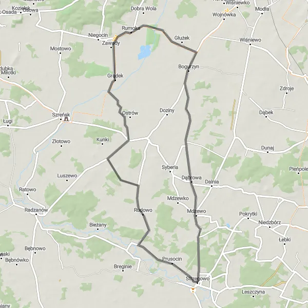 Map miniature of "The Enchanting Countryside Adventure" cycling inspiration in Mazowiecki regionalny, Poland. Generated by Tarmacs.app cycling route planner