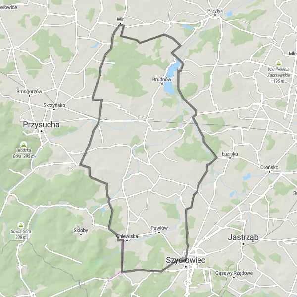 Map miniature of "Mazes and Vineyards" cycling inspiration in Mazowiecki regionalny, Poland. Generated by Tarmacs.app cycling route planner