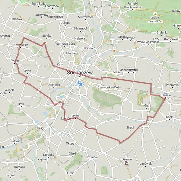 Miniatura mapy "Trasa rowerowa: Teresin - Wiata" - trasy rowerowej w Mazowiecki regionalny, Poland. Wygenerowane przez planer tras rowerowych Tarmacs.app