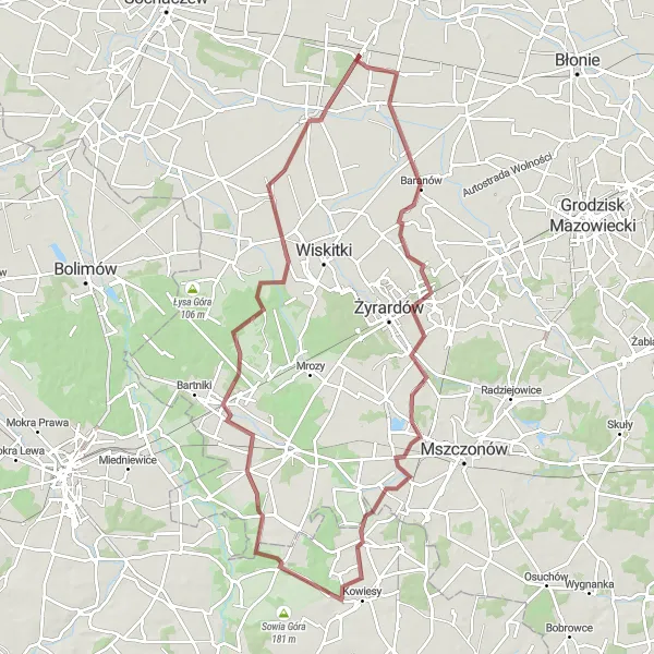 Miniatura mapy "Wycieczka gravelowa do Elżbietowa i Jeruzala" - trasy rowerowej w Mazowiecki regionalny, Poland. Wygenerowane przez planer tras rowerowych Tarmacs.app