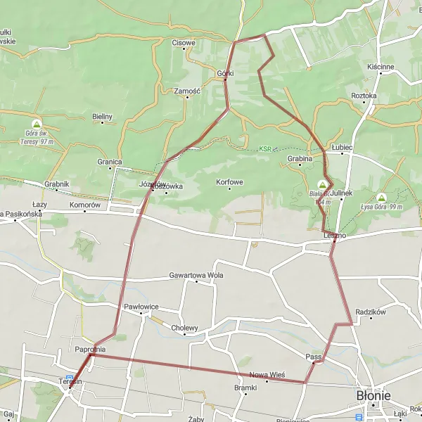 Miniatura mapy "Sceniczna trasa gravelowa przez Kampinos i Paprotnię" - trasy rowerowej w Mazowiecki regionalny, Poland. Wygenerowane przez planer tras rowerowych Tarmacs.app