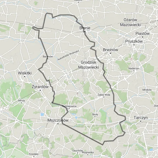 Miniatura mapy "Szlak Granice - Kaski o długości 114 km" - trasy rowerowej w Mazowiecki regionalny, Poland. Wygenerowane przez planer tras rowerowych Tarmacs.app