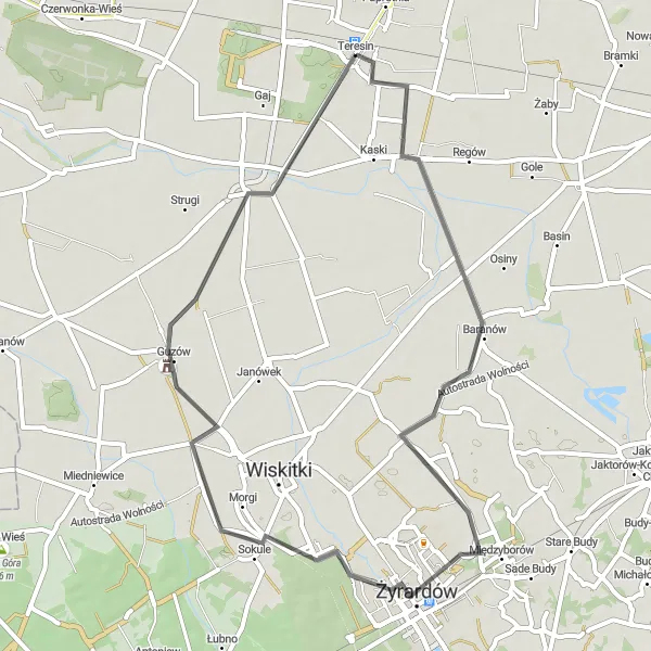 Miniatura mapy "Trasa Granice - Elżbietów o długości 46 km" - trasy rowerowej w Mazowiecki regionalny, Poland. Wygenerowane przez planer tras rowerowych Tarmacs.app