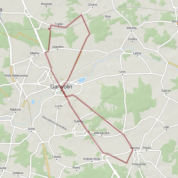 Map miniature of "Trąbki Gravel Ride" cycling inspiration in Mazowiecki regionalny, Poland. Generated by Tarmacs.app cycling route planner