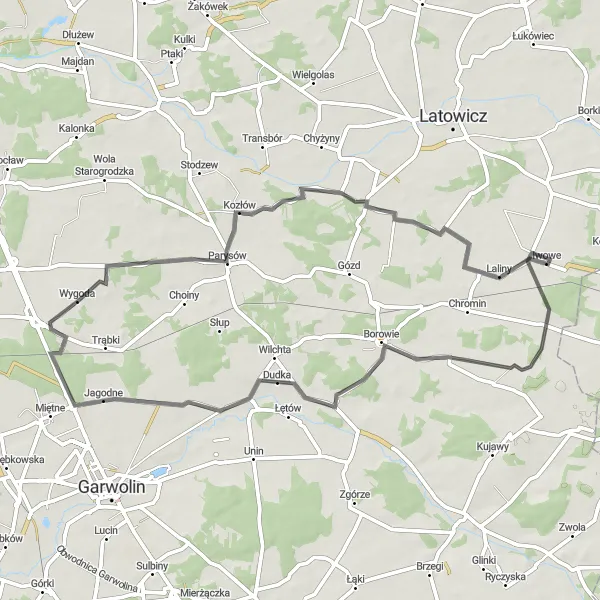 Map miniature of "Redzyńskie and Kamionka Loop" cycling inspiration in Mazowiecki regionalny, Poland. Generated by Tarmacs.app cycling route planner