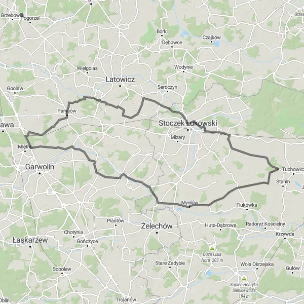 Miniatura mapy "Wyprawa przez Mazowieckie Szlaki" - trasy rowerowej w Mazowiecki regionalny, Poland. Wygenerowane przez planer tras rowerowych Tarmacs.app