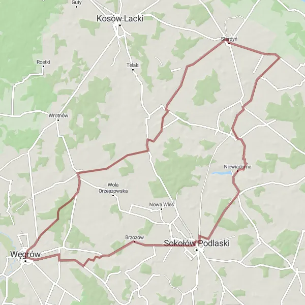 Miniatura mapy "Trasa Gravelowa do Sterdynia" - trasy rowerowej w Mazowiecki regionalny, Poland. Wygenerowane przez planer tras rowerowych Tarmacs.app