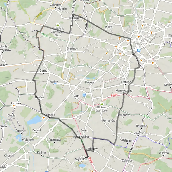 Map miniature of "Dąbrówka Warszawska Challenge" cycling inspiration in Mazowiecki regionalny, Poland. Generated by Tarmacs.app cycling route planner