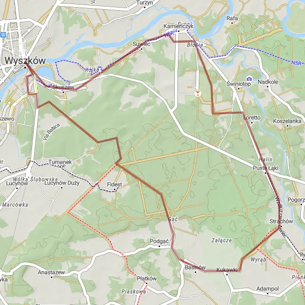Miniatura mapy "Trasa Gravelowa do Strachowa" - trasy rowerowej w Mazowiecki regionalny, Poland. Wygenerowane przez planer tras rowerowych Tarmacs.app