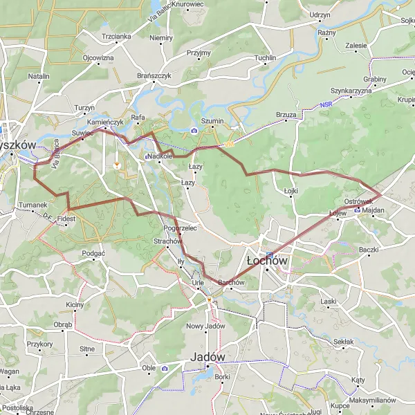 Miniatura mapy "Trasa Rowerowa Wyszków Gravel" - trasy rowerowej w Mazowiecki regionalny, Poland. Wygenerowane przez planer tras rowerowych Tarmacs.app