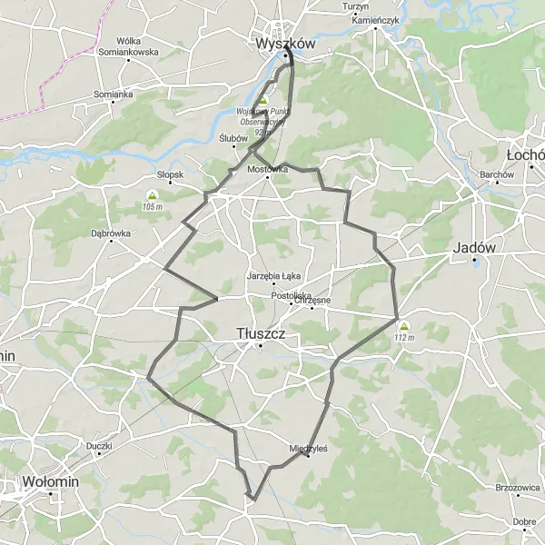 Miniatura mapy "Malownicza trasa szosowa" - trasy rowerowej w Mazowiecki regionalny, Poland. Wygenerowane przez planer tras rowerowych Tarmacs.app