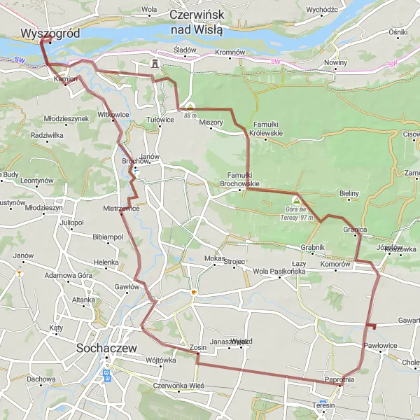 Map miniature of "Beyond the Limits" cycling inspiration in Mazowiecki regionalny, Poland. Generated by Tarmacs.app cycling route planner