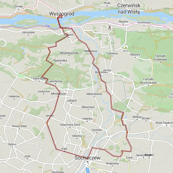 Map miniature of "The Gravel Adventure" cycling inspiration in Mazowiecki regionalny, Poland. Generated by Tarmacs.app cycling route planner