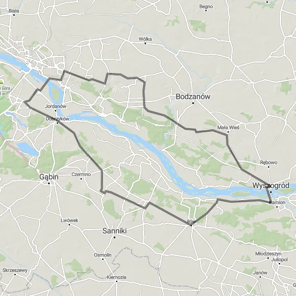 Map miniature of "Wyszogród Loop Challenge" cycling inspiration in Mazowiecki regionalny, Poland. Generated by Tarmacs.app cycling route planner