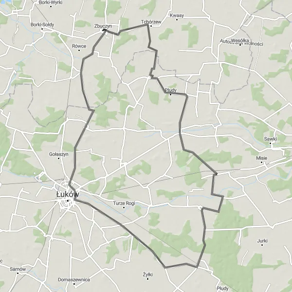 Miniatura mapy "Przez malownicze Wólka Kamienna i Łuków" - trasy rowerowej w Mazowiecki regionalny, Poland. Wygenerowane przez planer tras rowerowych Tarmacs.app