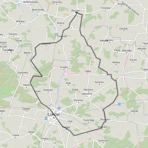 Miniatura mapy "Trasa Szosowa przez Gołowierzchy" - trasy rowerowej w Mazowiecki regionalny, Poland. Wygenerowane przez planer tras rowerowych Tarmacs.app