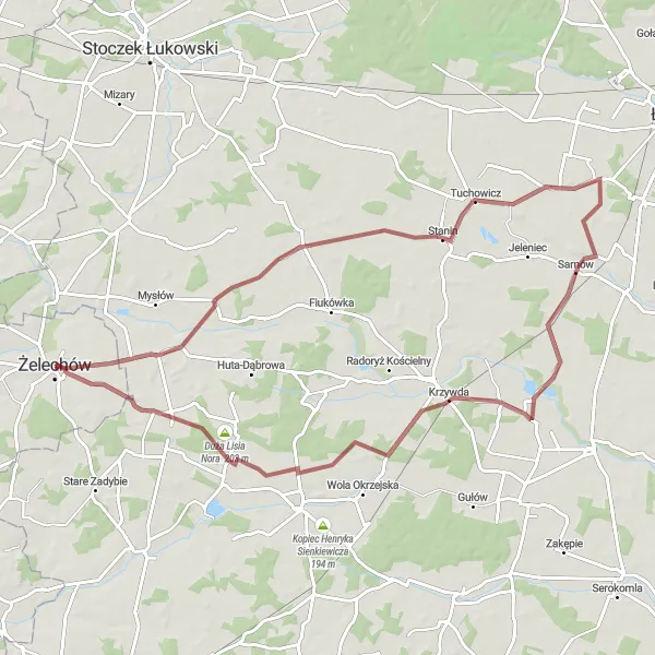 Miniatura mapy "Przejażdżka szutrowymi drogami" - trasy rowerowej w Mazowiecki regionalny, Poland. Wygenerowane przez planer tras rowerowych Tarmacs.app
