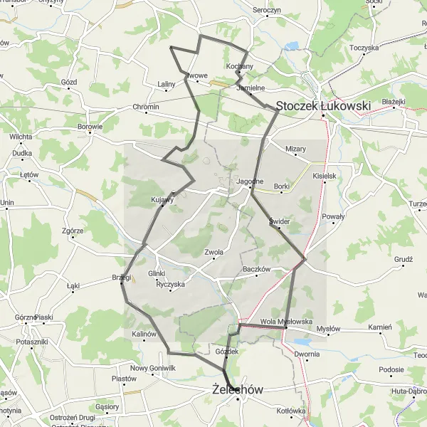 Map miniature of "Brzegi Loop" cycling inspiration in Mazowiecki regionalny, Poland. Generated by Tarmacs.app cycling route planner