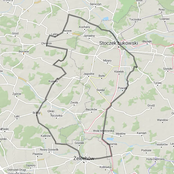 Miniatura mapy "Wycieczka po okolicach Żelechowa" - trasy rowerowej w Mazowiecki regionalny, Poland. Wygenerowane przez planer tras rowerowych Tarmacs.app