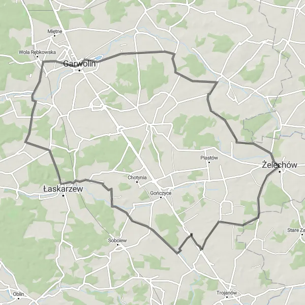 Miniatura mapy "Trasa przez Mroków, Sokół, Rębków i Goździk" - trasy rowerowej w Mazowiecki regionalny, Poland. Wygenerowane przez planer tras rowerowych Tarmacs.app