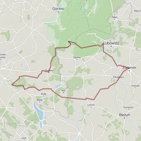 Miniatura mapy "Trasa gravelowa do Brudnic" - trasy rowerowej w Mazowiecki regionalny, Poland. Wygenerowane przez planer tras rowerowych Tarmacs.app