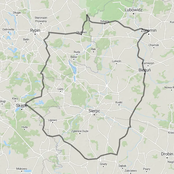 Map miniature of "Rural Charm" cycling inspiration in Mazowiecki regionalny, Poland. Generated by Tarmacs.app cycling route planner