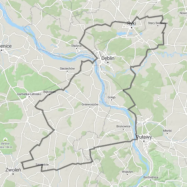 Map miniature of "Zwoleń Road Cycling Route" cycling inspiration in Mazowiecki regionalny, Poland. Generated by Tarmacs.app cycling route planner