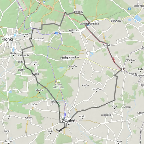 Miniatura mapy "Poznaj uroki Suskowoli i Bogucina" - trasy rowerowej w Mazowiecki regionalny, Poland. Wygenerowane przez planer tras rowerowych Tarmacs.app