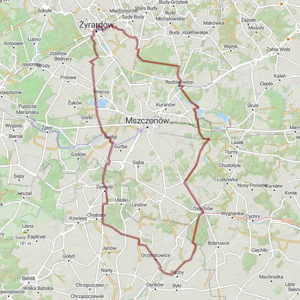 Map miniature of "Gravel Discoveries" cycling inspiration in Mazowiecki regionalny, Poland. Generated by Tarmacs.app cycling route planner