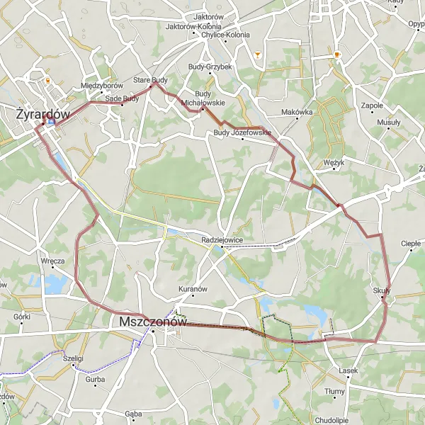 Miniatura mapy "Trasa gruzowa Międzyborów-Korytów" - trasy rowerowej w Mazowiecki regionalny, Poland. Wygenerowane przez planer tras rowerowych Tarmacs.app