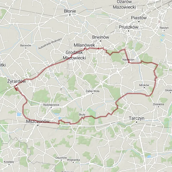 Miniatura mapy "Trasa Gravel z widokiem na Taras" - trasy rowerowej w Mazowiecki regionalny, Poland. Wygenerowane przez planer tras rowerowych Tarmacs.app