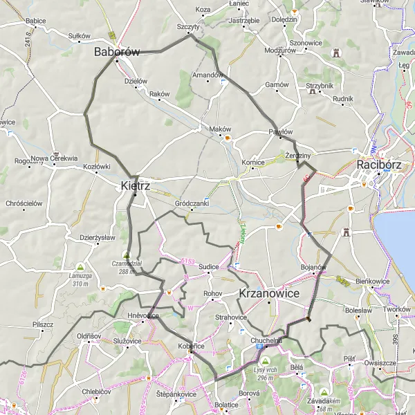 Map miniature of "Exploring Kawice" cycling inspiration in Opolskie, Poland. Generated by Tarmacs.app cycling route planner