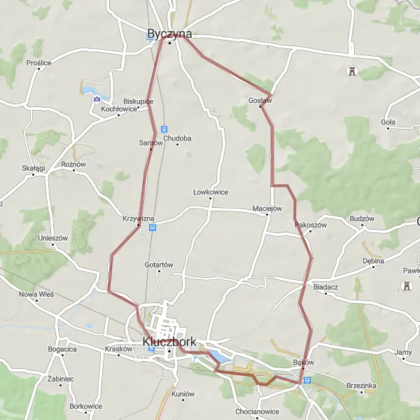 Map miniature of "The Kluczbork Challenge" cycling inspiration in Opolskie, Poland. Generated by Tarmacs.app cycling route planner