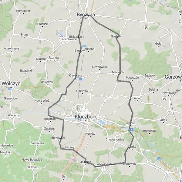 Miniatura mapy "Trasa w okolicach Byczyny" - trasy rowerowej w Opolskie, Poland. Wygenerowane przez planer tras rowerowych Tarmacs.app