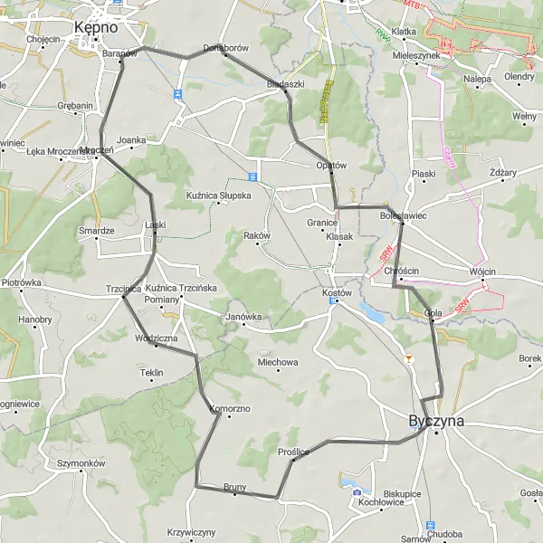 Map miniature of "The Opatów Adventure" cycling inspiration in Opolskie, Poland. Generated by Tarmacs.app cycling route planner