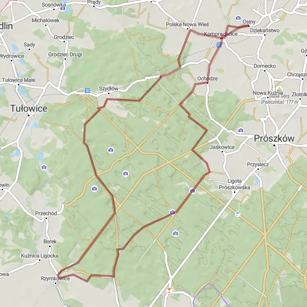 Miniatura mapy "Przez Ochodze i Szydłów" - trasy rowerowej w Opolskie, Poland. Wygenerowane przez planer tras rowerowych Tarmacs.app