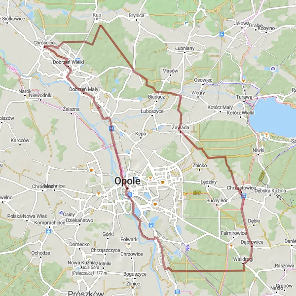 Map miniature of "Opole and Zawada Explorations" cycling inspiration in Opolskie, Poland. Generated by Tarmacs.app cycling route planner