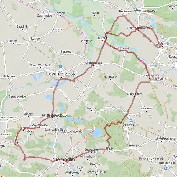 Map miniature of "Golczowice Gravel Challenge" cycling inspiration in Opolskie, Poland. Generated by Tarmacs.app cycling route planner