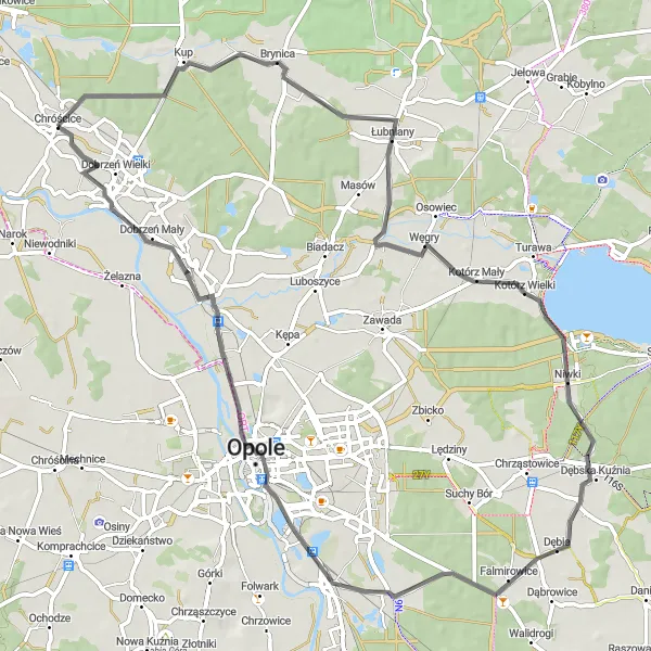 Miniatura mapy "Trasa Szosowa Chróścice - Brynica - Kotórz Wielki - Rathaus" - trasy rowerowej w Opolskie, Poland. Wygenerowane przez planer tras rowerowych Tarmacs.app
