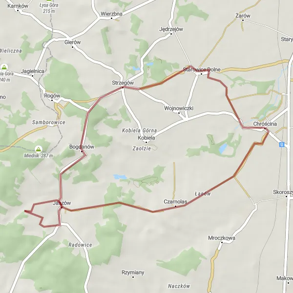 Miniatura mapy "Trasa gravelowa w pobliżu Chróściny" - trasy rowerowej w Opolskie, Poland. Wygenerowane przez planer tras rowerowych Tarmacs.app