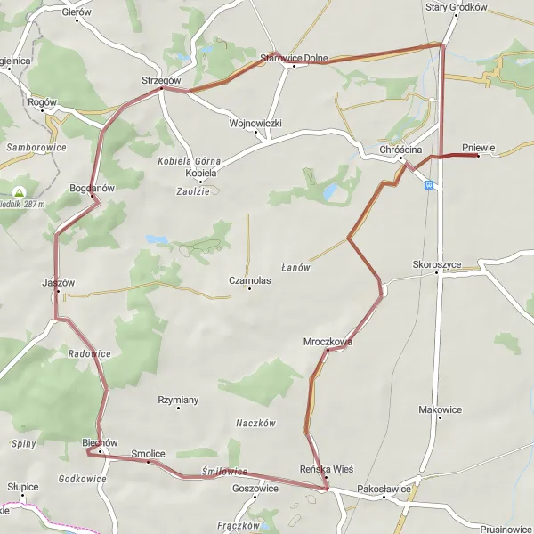 Miniatura mapy "Trasa przez Mroczkową i Starowice Dolne" - trasy rowerowej w Opolskie, Poland. Wygenerowane przez planer tras rowerowych Tarmacs.app