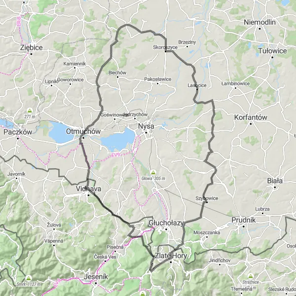 Map miniature of "Chróścina Hills Challenge" cycling inspiration in Opolskie, Poland. Generated by Tarmacs.app cycling route planner