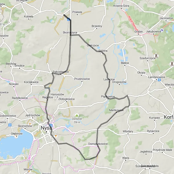 Map miniature of "Chróścina Loop 1" cycling inspiration in Opolskie, Poland. Generated by Tarmacs.app cycling route planner