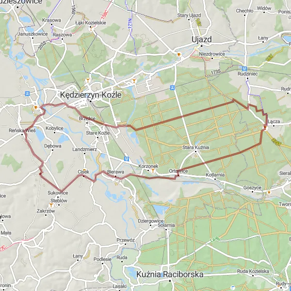 Miniatura mapy "Trasa Szlakiem Łącza i Cisek" - trasy rowerowej w Opolskie, Poland. Wygenerowane przez planer tras rowerowych Tarmacs.app