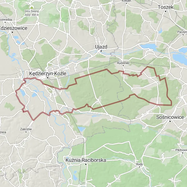 Miniatura mapy "Trasa Gravelowa przez Rudno" - trasy rowerowej w Opolskie, Poland. Wygenerowane przez planer tras rowerowych Tarmacs.app
