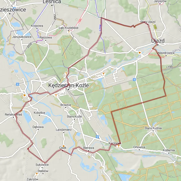 Miniatura mapy "Trasa Gravelowa do Ciska" - trasy rowerowej w Opolskie, Poland. Wygenerowane przez planer tras rowerowych Tarmacs.app