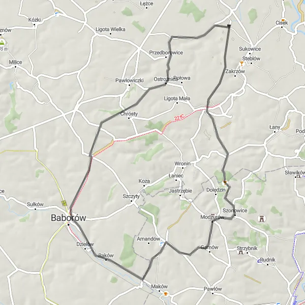Miniatura mapy "Trasa Opolskimi Wzgórzami" - trasy rowerowej w Opolskie, Poland. Wygenerowane przez planer tras rowerowych Tarmacs.app