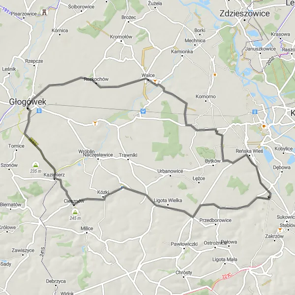 Map miniature of "The Gościęcin Challenge" cycling inspiration in Opolskie, Poland. Generated by Tarmacs.app cycling route planner